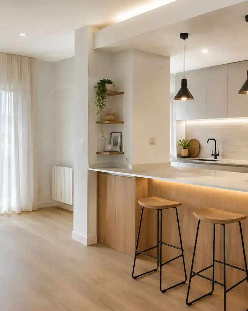 Cocina abierta reformada en un piso de Mataró